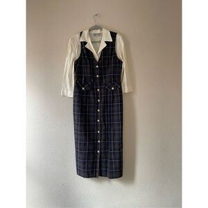 Vintage 2 piece‎ plaid dress and button up shirt 80s